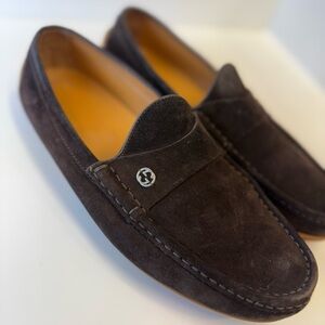 Gucci Suede Mens InterLocking G Driver Loafers Cocoa Size 9